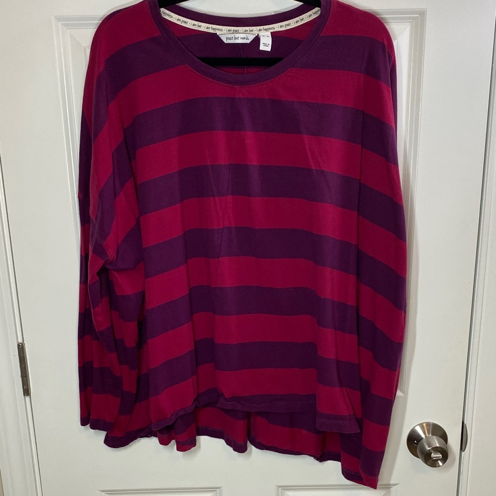 Peace Love World Dark Pink and Purple Tee Shirt